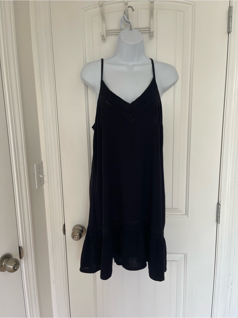 Aqua Black rayon V-Neck Spaghetti-Strap Ruffle-Hem Camisole Dress